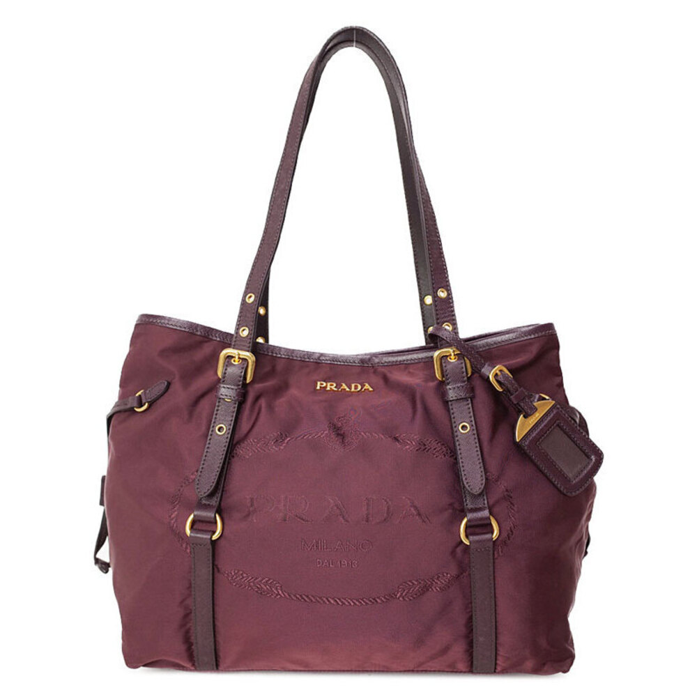 Prada Tessuto Saffiano Leather Tote Burgundy Red